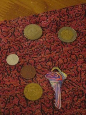 coins and key