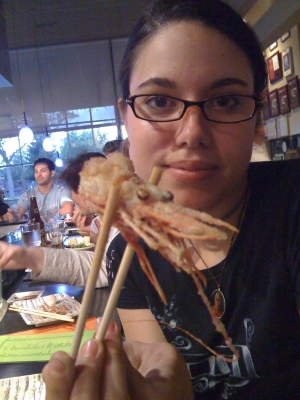 whole and intact deep-fried shrimp.