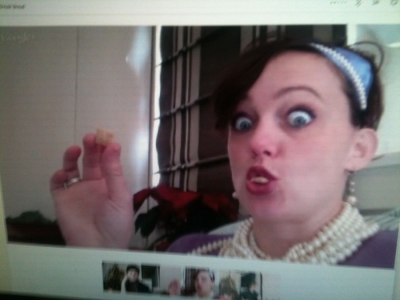 Bex enjoys her chex mix
