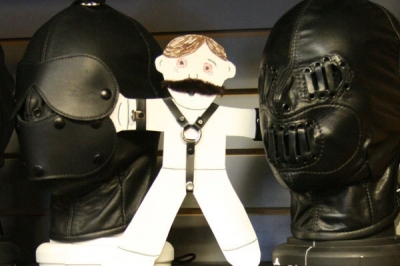 Not content with his new harness and cuffs... Not content with his new harness and cuffs...