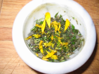 the mixture in the mortar the mixture in the mortar