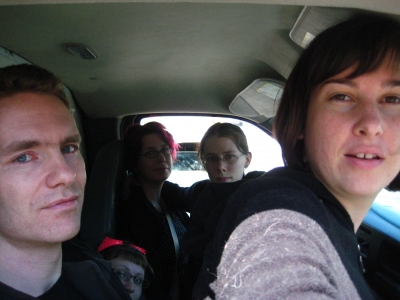 in the moving truck cab. in the moving truck cab.