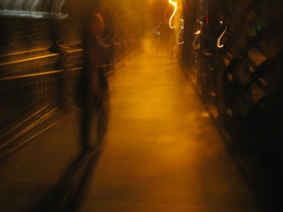 Celina walking over the bridge