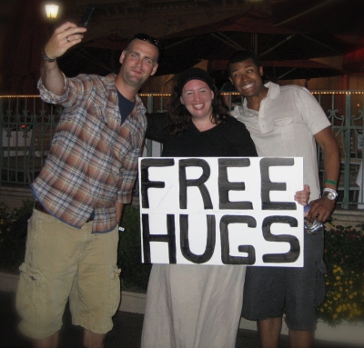 Giving free hugs on the Las Vegas strip
