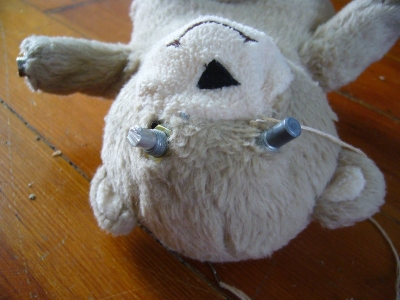 Stitching the eyeholes closed around the pots