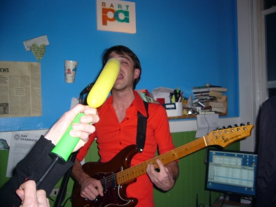 Corn cob on a drill?  Balloon on fire?