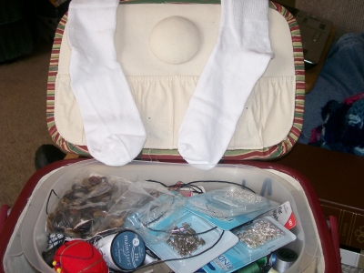 sewing kit and socks