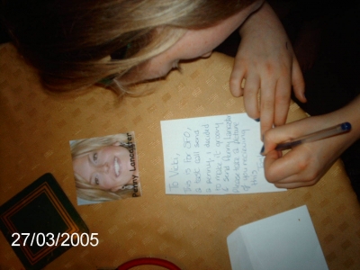 Me writing letter to explain to vicki why she has recieved this picture