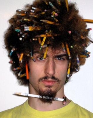 There are 175 pencils suspended in my hair