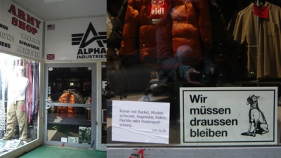 Entrance of an army shop. Entrance of an army shop.