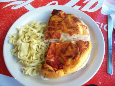 turkey on focaccia and pasta salad