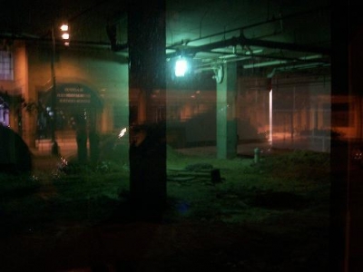 basement construction and reflection in glass