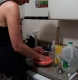 mixing in the color for pink goop